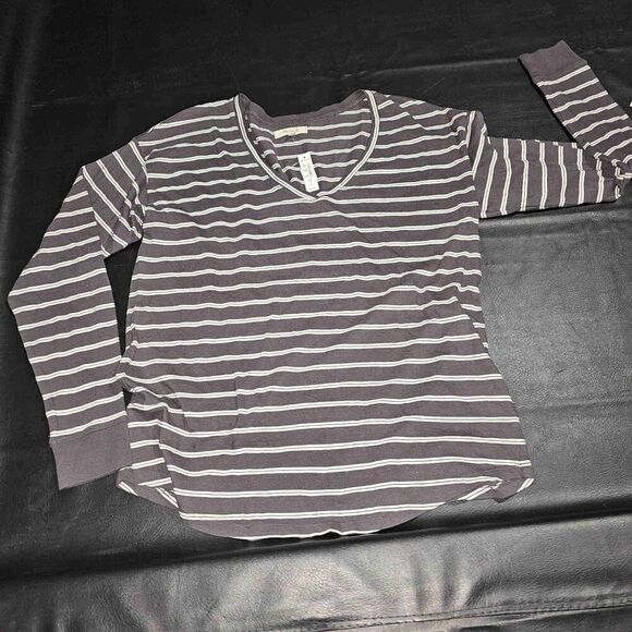 NWT Madewell Womens Brown Striped Softfade Cotton V Neck Relaxed‎ Tee Tshirt XS - Picture 1 of 4